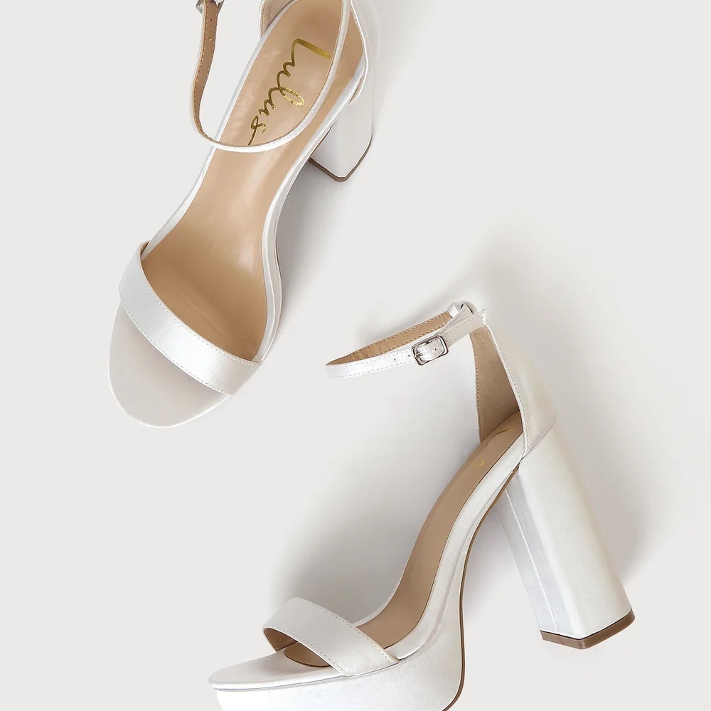 Lulu's White Block Heel Sandals